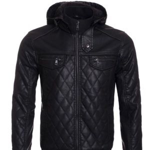 Faux fur quilted leather jacket